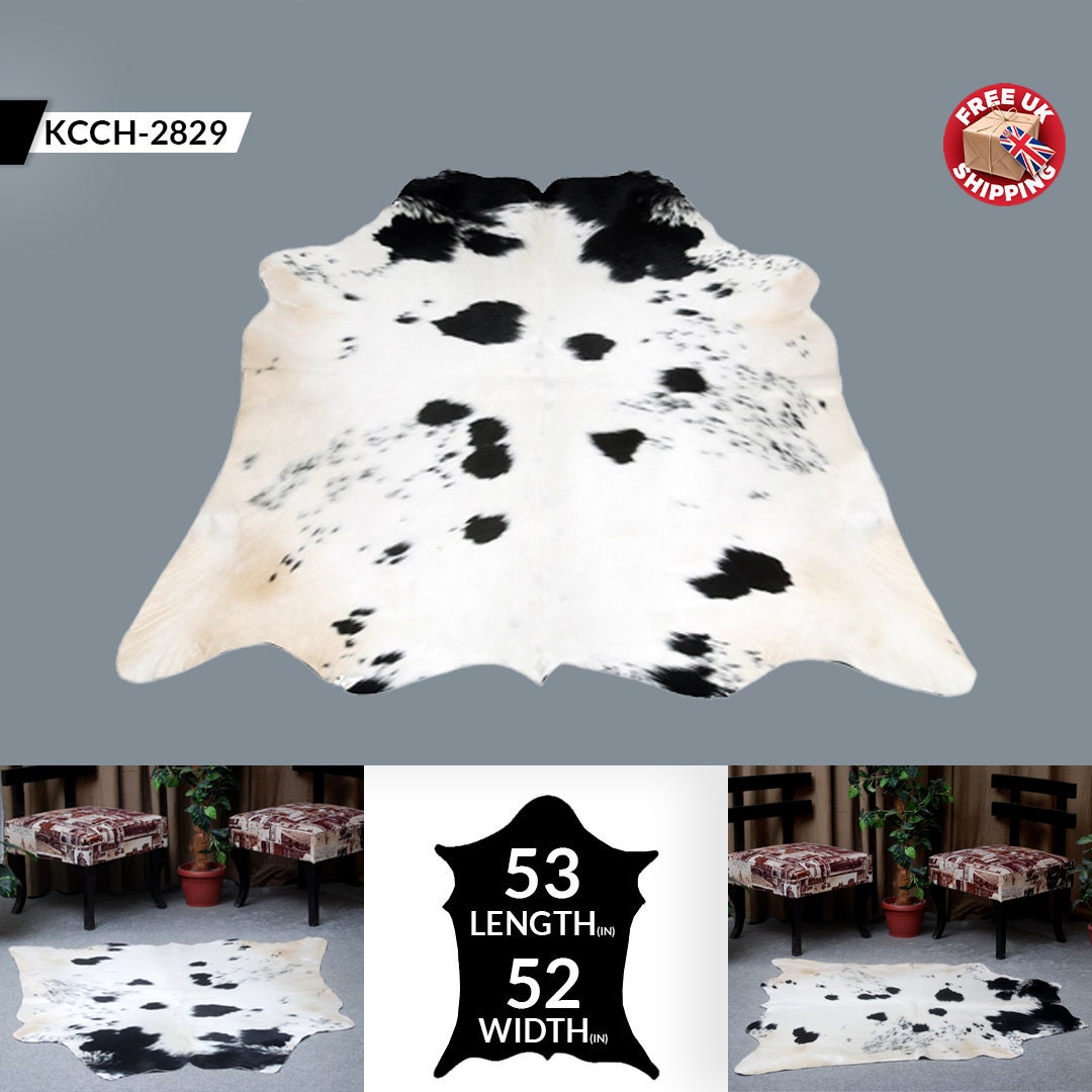 Luxurious Medium Black and White Cowhide Rug | Hypoallergenic, Non-Slip Backing, Handcrafted Quality | Unique Natural Beauty for Bedroom