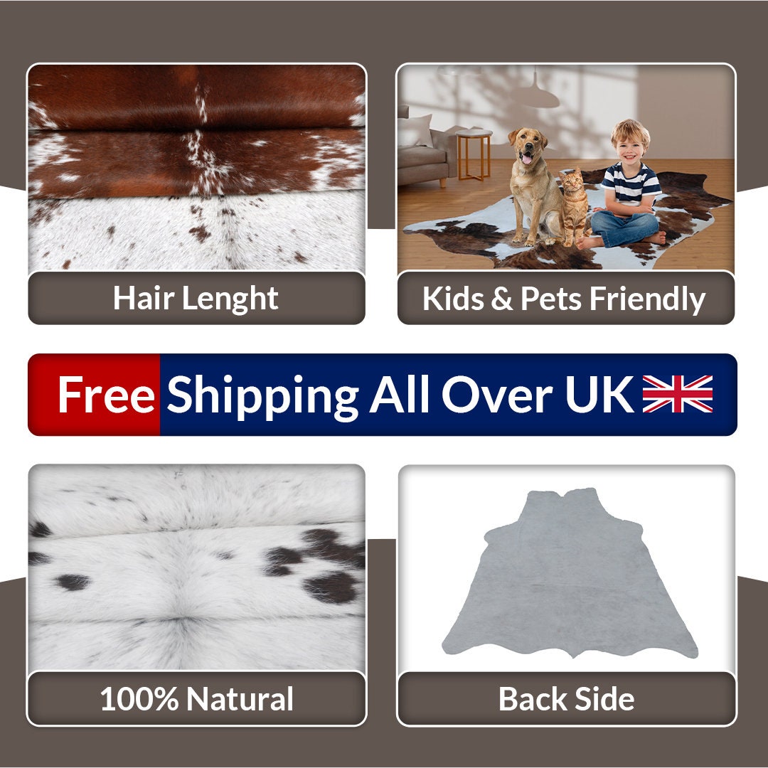 Luxury Handcrafted Brown and White Cowhide Rug - Hypoallergenic, Non-Slip, Unique Beauty - Perfect for Living Room or Bedroom