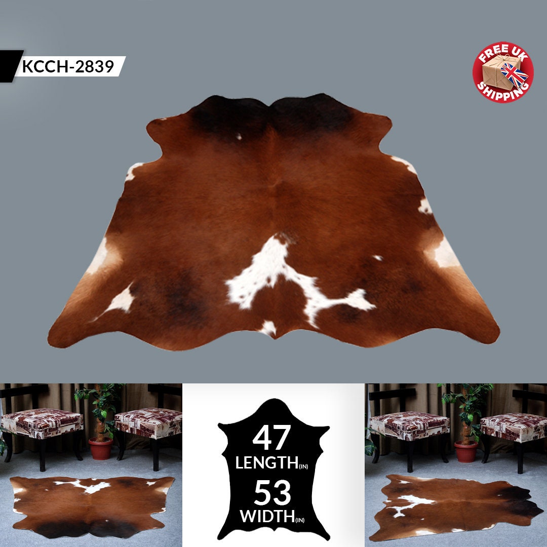 Luxury Handcrafted Brown and White Cowhide Rug - Hypoallergenic, Non-Slip, Unique Beauty - Perfect for Living Room or Bedroom