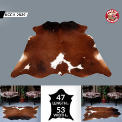 Luxury Handcrafted Brown and White Cowhide Rug - Hypoallergenic, Non-Slip, Unique Beauty - Perfect for Living Room or Bedroom