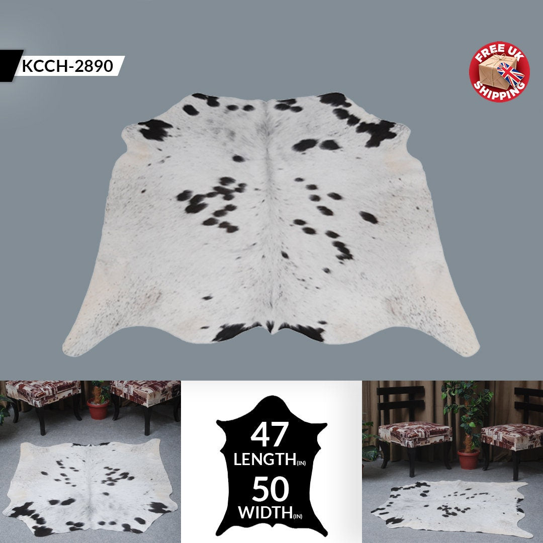 Luxurious Handcrafted Brown and White Cowhide Rug with Non-Slip Backing - Hypoallergenic, Unique Beauty for Bedroom/Living Room - Durable