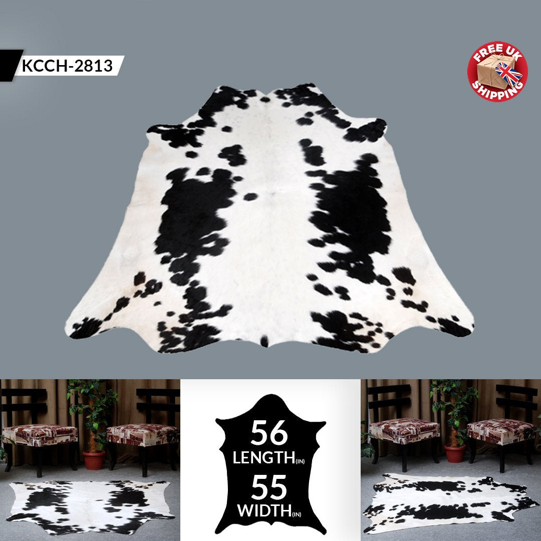 Luxurious Brown & White Cowhide Rug for Bedroom - Living Room - Hypoallergenic, Non-Slip, Non-Shedding, Durable - Versatile Area Rug