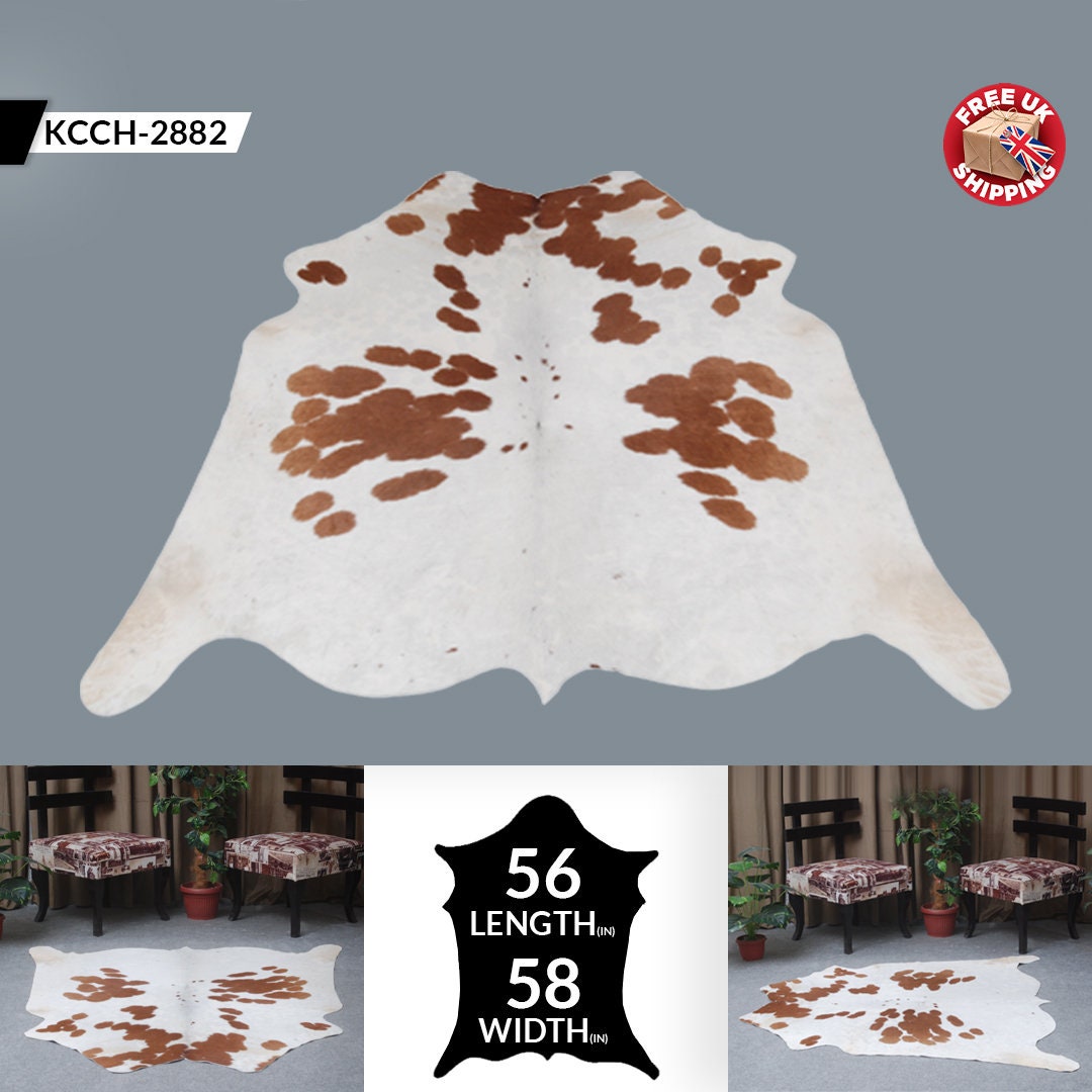 Luxury Brown & White Cowhide Rug for Bedroom - Living Room - Hypoallergenic, Non-Slip, Non-Shedding - Top Quality - Free Shipping in UK
