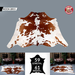 Luxurious Brown and White Cowhide Area Rug | Hypoallergenic Natural Cow Hide Skin Carpet | Non-Slip Backing | Free UK Shipping
