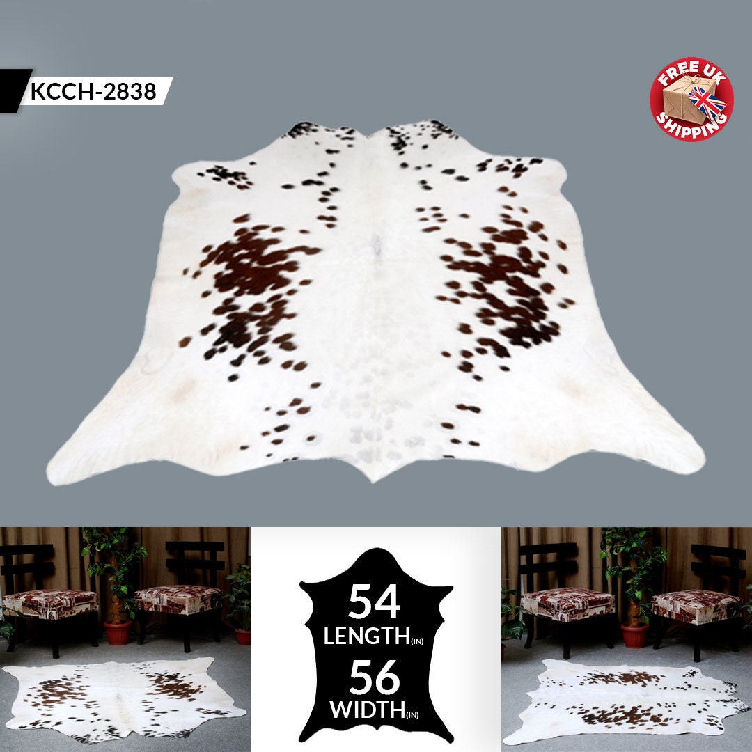 Luxurious Brown & White Cowhide Area Rug | Exotic Animal Skin Carpet for Home Decor | Hypoallergenic - Non-Slip | Large Size - Free UK