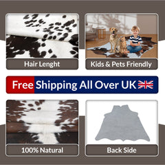 Natural Dark Brown and White Cowhide Rug - Hypoallergenic, Non Slippery, Non Shedding - Handcrafted Premium Hide - Free Shipping in UK