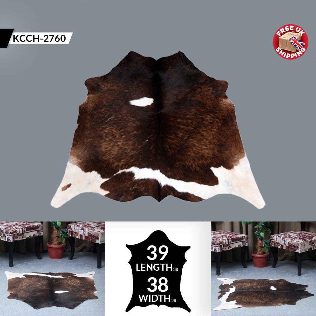 Natural Dark Brown and White Cowhide Rug - Hypoallergenic, Non Slippery, Non Shedding - Handcrafted Premium Hide - Free Shipping in UK