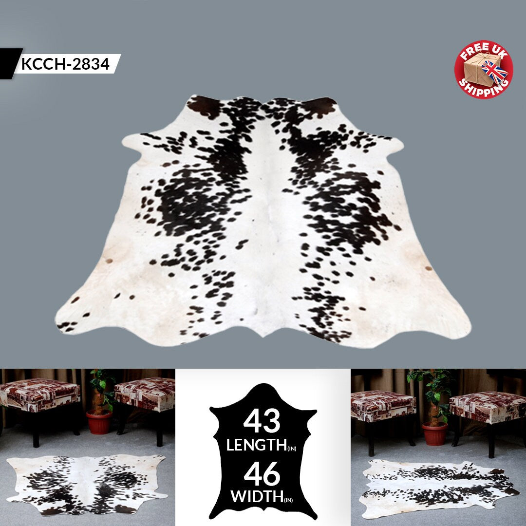 Luxurious Dark Brown & White Cowhide Rug - Small Animal Print Area Rug with Non-Slip Backing - Hypoallergenic Properties