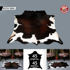 Luxurious Dark Brown & White Cowhide Rug | Medium Size Area Rug with Hypoallergenic, Non-Slip Backing | Handcrafted Natural Hide for Rustic