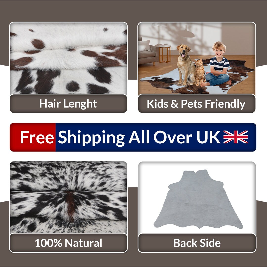 Luxury Handcrafted Brown and White Cowhide Rug - Hypoallergenic, Non-Slip Backing, Unique Natural Beauty, Durable and Versatile