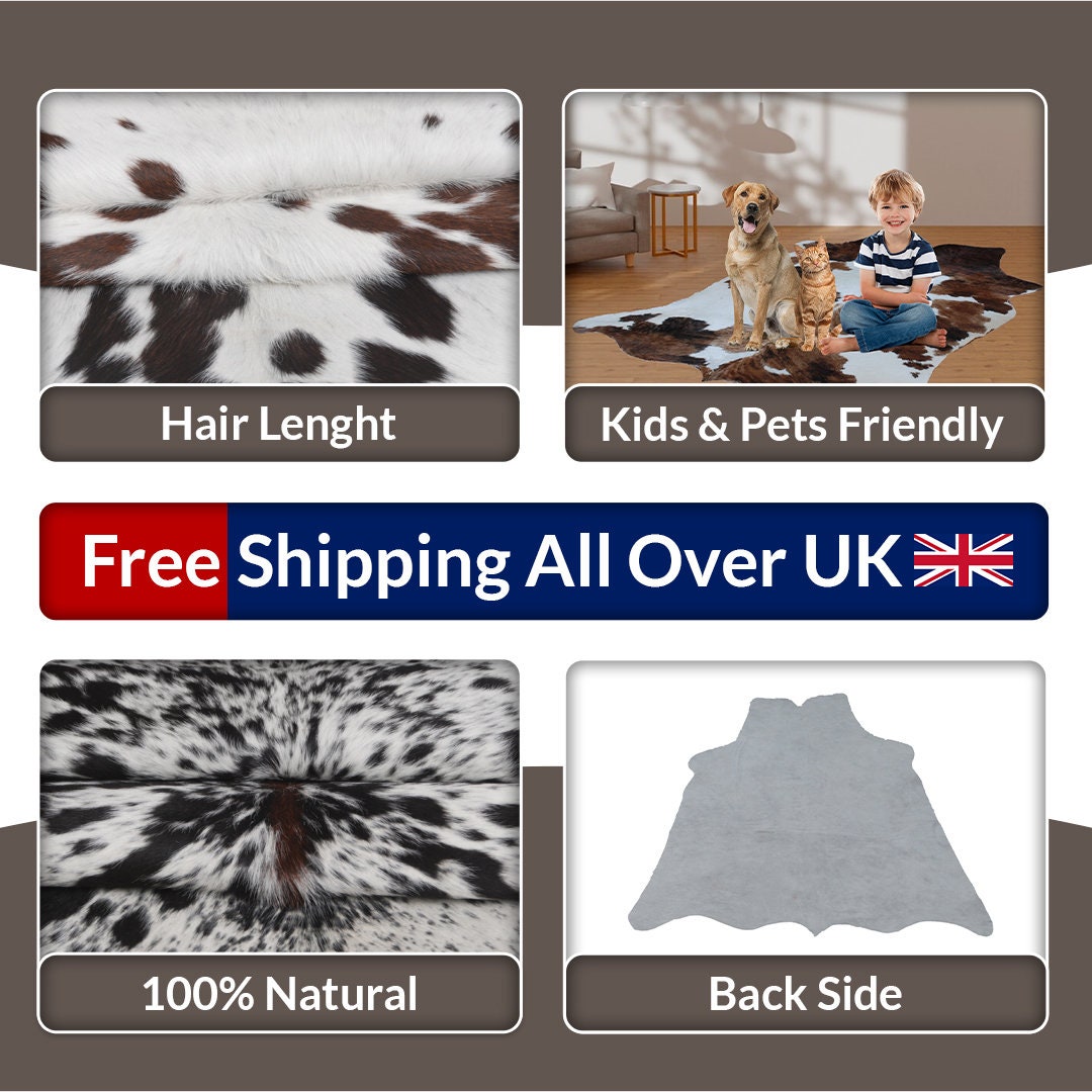 Luxurious Handcrafted Brown and White Cowhide Rug | Medium Size with Non-Slip Backing | Hypoallergenic and Unique Natural Beauty