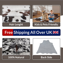 Luxury Handcrafted Brown and White Cowhide Rug - Hypoallergenic, Non-Slip Backing, Unique Natural Beauty, Durable and Versatile