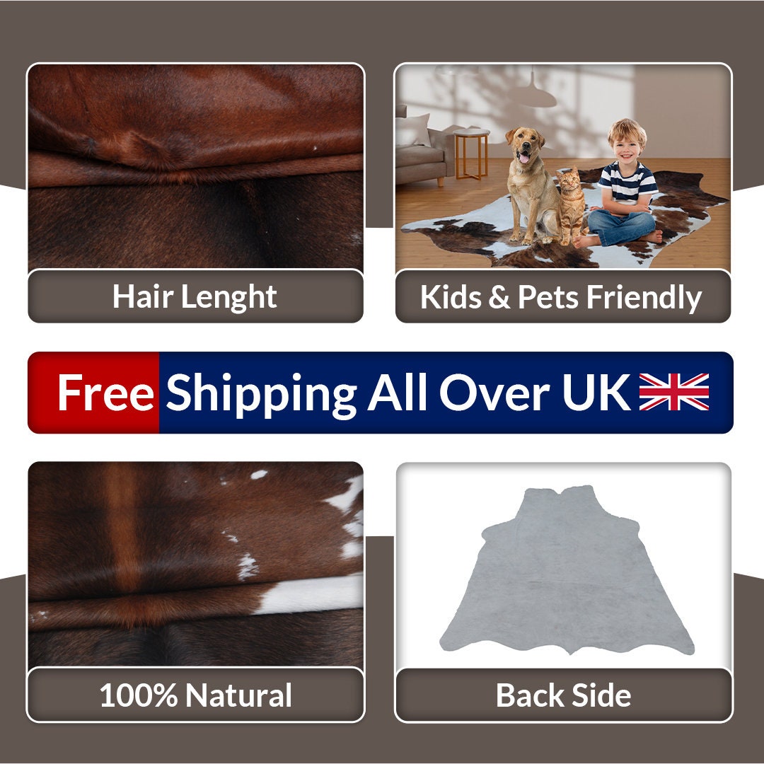 Luxurious Dark Brown & White Cowhide Rug | Hypoallergenic, Non Slip, Non Shedding | Hand selected from Premium Hides | Free Shipping across