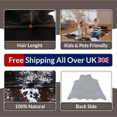 Luxurious Dark Brown & White Cowhide Rug | Large Animal Print Carpet | Hypoallergenic - Non-Shedding | Stunning Lounge Décor