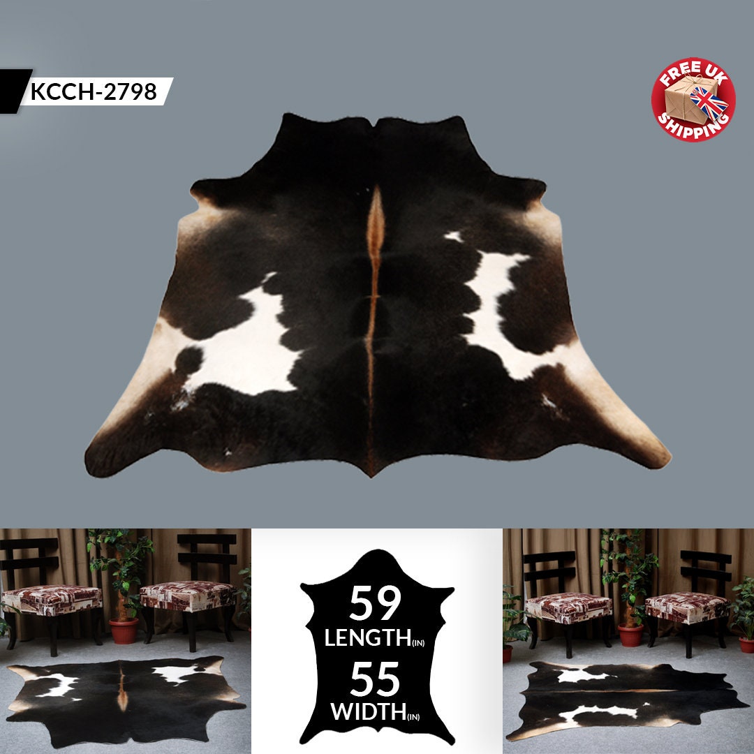 Luxurious Dark Brown & White Cowhide Rug | Large Animal Print Carpet | Hypoallergenic - Non-Shedding | Stunning Lounge Décor