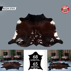 Luxurious Dark Brown & White Brazillian Cowhide Rug - Extra Large, Hypoallergenic, Non Slippery Suede Back, Non Shedding - Hand Selected