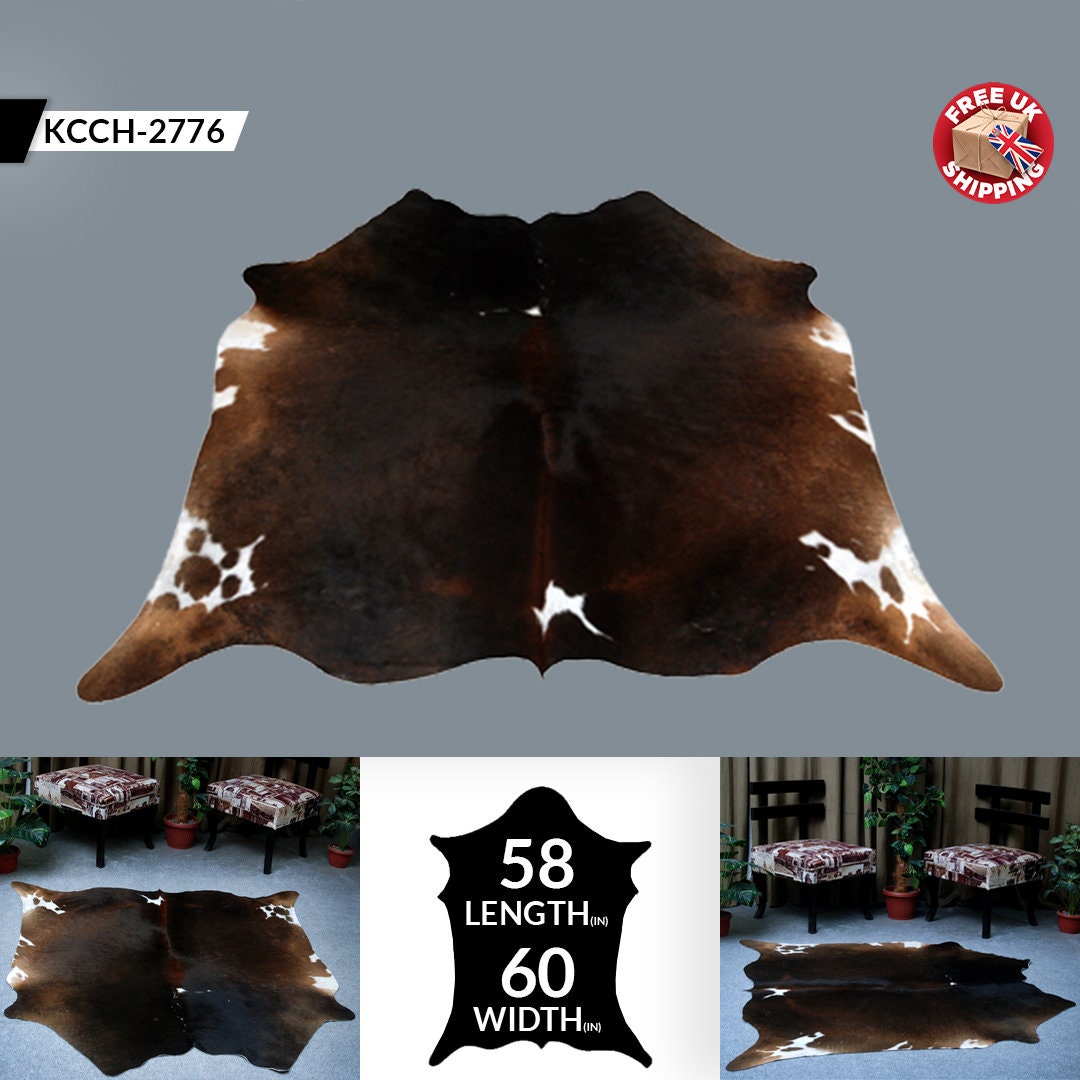 Elegant Dark Brown & White Cowhide Rug - Hypoallergenic, Non Slippery Suede Back, Handselected from Premium Hides - Free Shipping in UK
