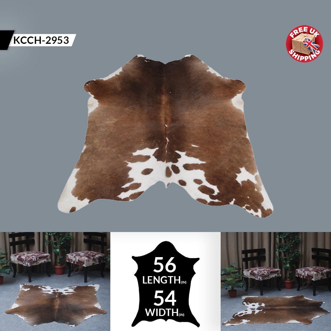 Luxurious Handselected Dark Brown & White Cowhide Rug for Bedroom Decor - Extra Large Hypoallergenic Non Slippery Area Rug - Free Shipping