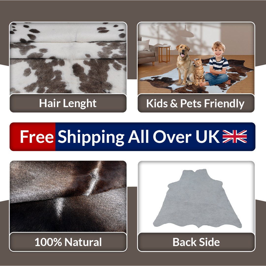 Luxury Grey and White Cowhide Rug with Salt & Pepper Hair - Hypoallergenic, Non-Shedding, Handcrafted Décor for Home - Free Shipping in UK
