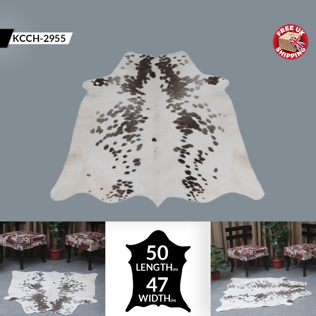 Luxury Grey and White Cowhide Rug with Salt & Pepper Hair - Hypoallergenic, Non-Shedding, Handcrafted Décor for Home - Free Shipping in UK