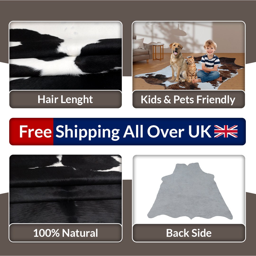 Luxurious Medium Salt & Pepper Cowhide Rug - Hypoallergenic, Non-Slip Backing, Handcrafted Natural Hide, Unique Black - White Markings,