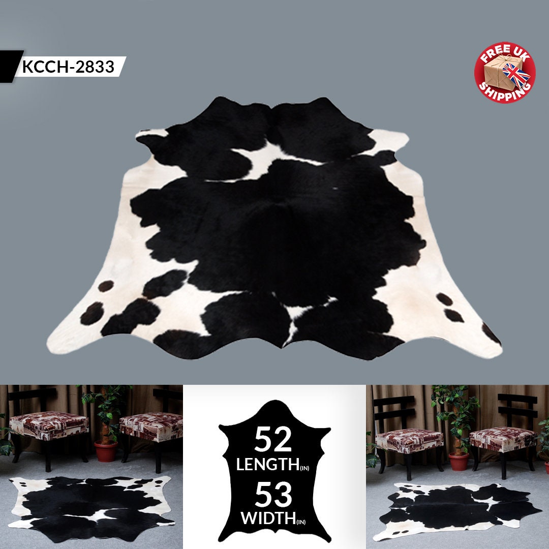 Luxurious Black and White Cowhide Rug - Handcrafted Medium Salt & Pepper Hair-on Hide for Modern Home Decor