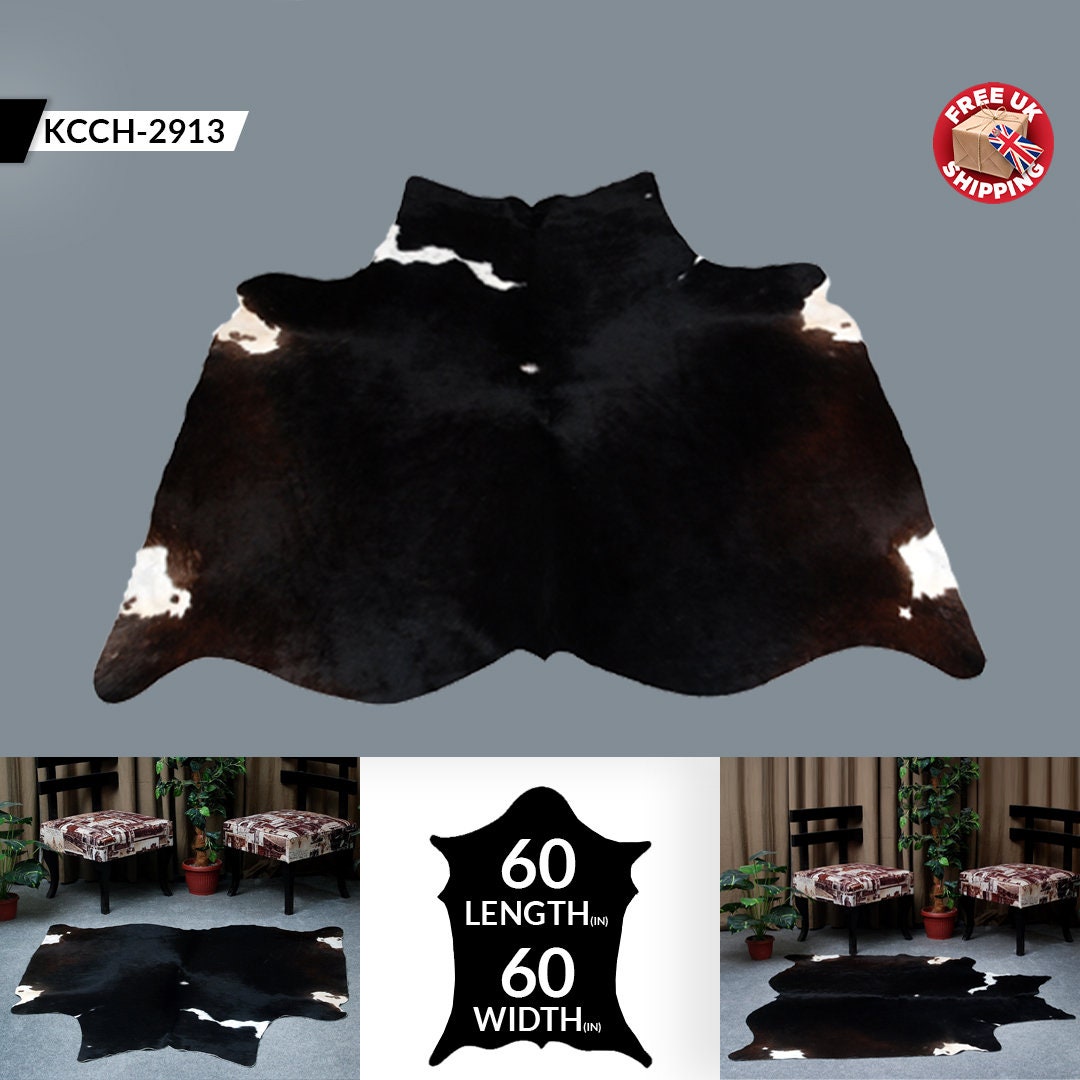 Luxurious Black & White Cowhide Rug for Stylish Décor | Hypoallergenic, Non-Slip, Unique Natural Beauty | Large Size, Free Shipping!