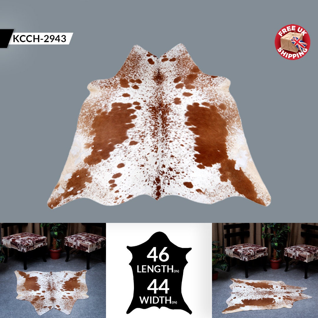 Luxury Brown & White Cowhide Rug with Non-Slip Backing | Hypoallergenic - Non-Shedding | Handcrafted from 100% Natural Hides | Free Shipping