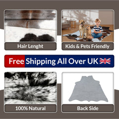 Luxury Grey & White Cowhide Rug - Hypoallergenic, Handcrafted, Unique Beauty - Medium Size for Lounge Décor