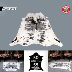 Luxury Grey & White Cowhide Rug - Hypoallergenic, Handcrafted, Unique Beauty - Medium Size for Lounge Décor