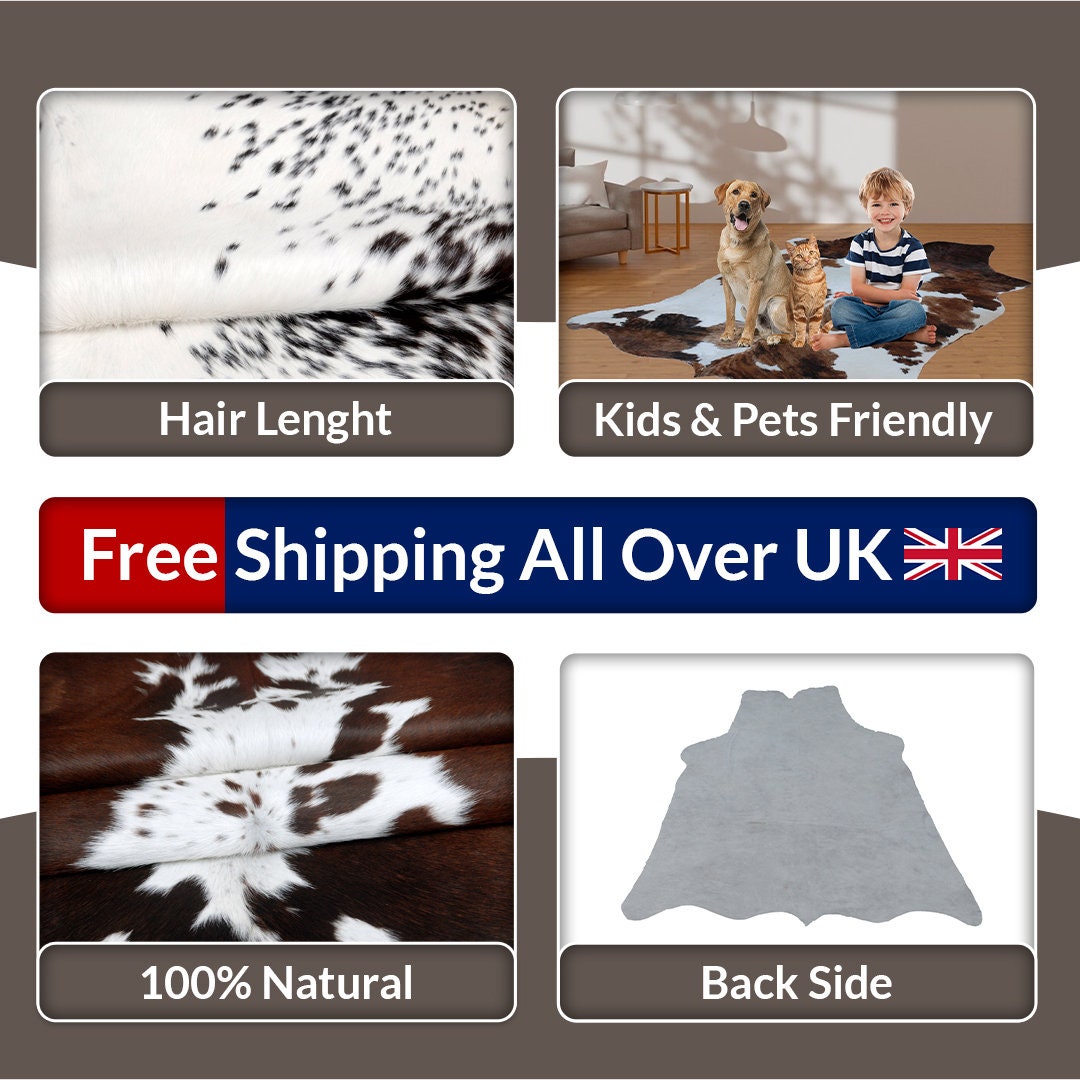 Luxurious Dark Brown Cowhide Rug - Hypoallergenic, Handcrafted Natural Hide with Non-Slip Backing for Bedroom/ Living Room