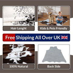 Luxury Dark Brown Cowhide Rug - Natural Hair, Hypoallergenic, Handcrafted, Unique, Durable & Versatile - Medium Size for Bedroom/Living Room