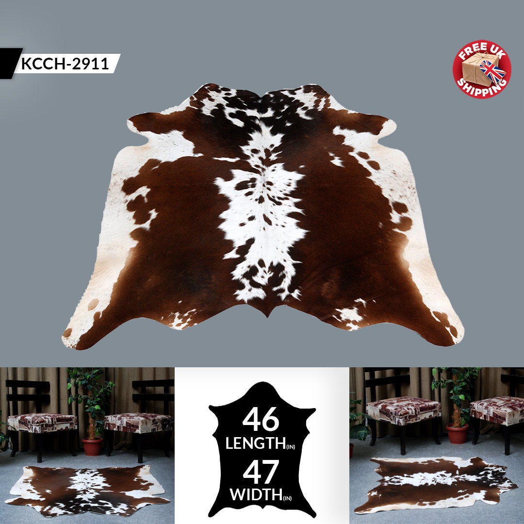 Luxury Medium Cowhide Rug in Dark Brown for Bedroom & Living Room - Hypoallergenic with Non-Slip Backing - Unique Natural Beauty