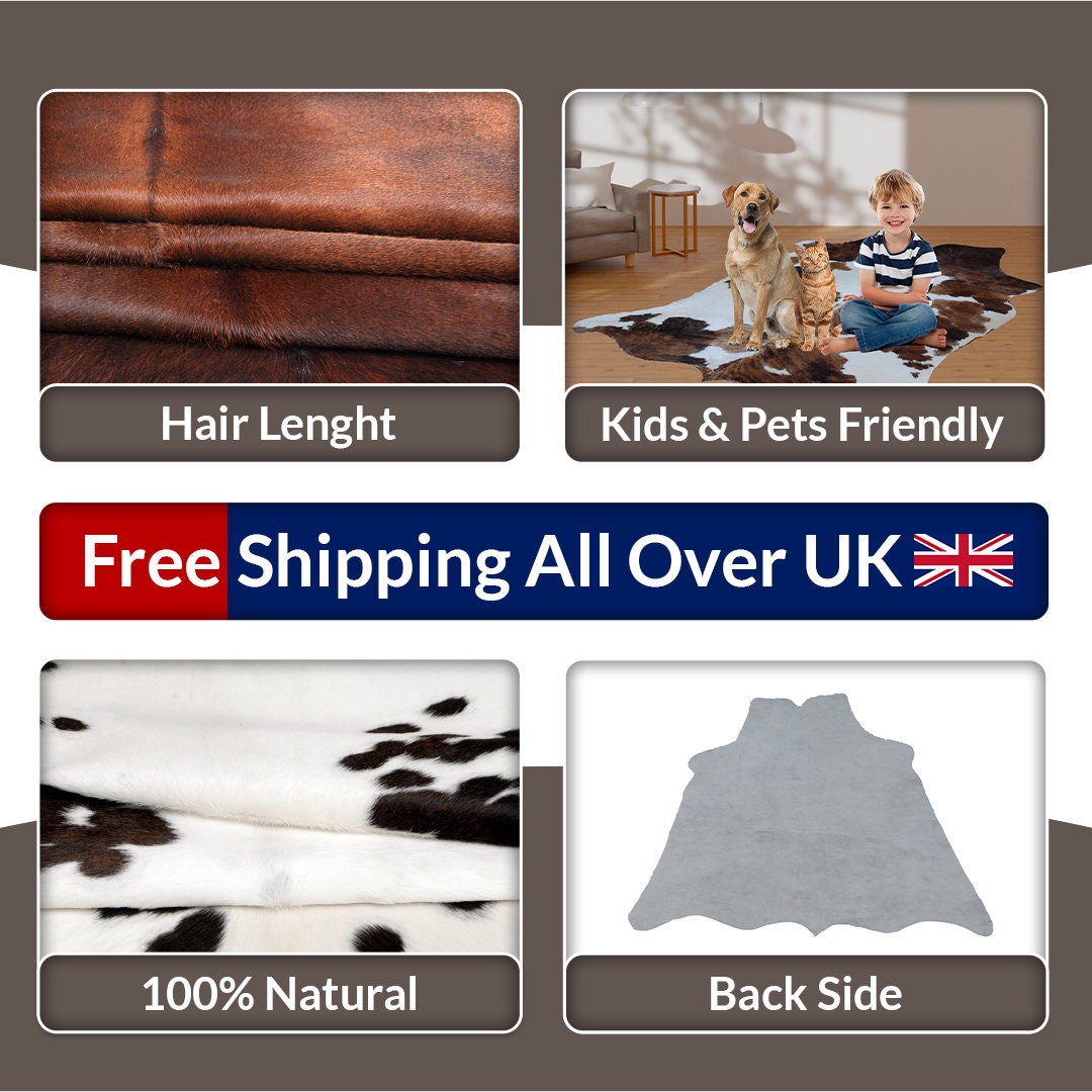 Luxurious Dark Brown Cowhide Rug with Natural Hair for Stylish Bedrooms or Living Rooms - Hypoallergenic & Non-Slip Suede Back