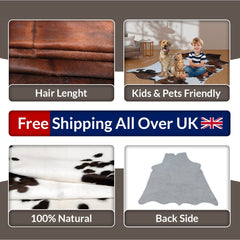 Luxurious Dark Brown Cowhide Rug | Hypoallergenic & Non-Shedding | Large Size for Bedroom or Living Room | Handpicked Premium Quality