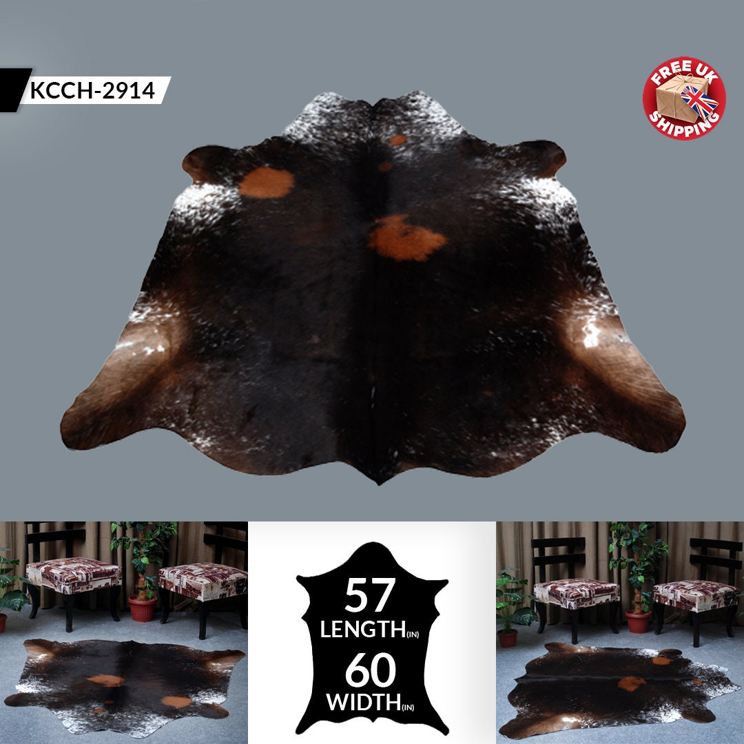 Luxurious Large Dark Brown Cowhide Rug for Bedroom or Living Room - Hypoallergenic, Non Slippery Suede Back, Non Shedding - Free Shipping in
