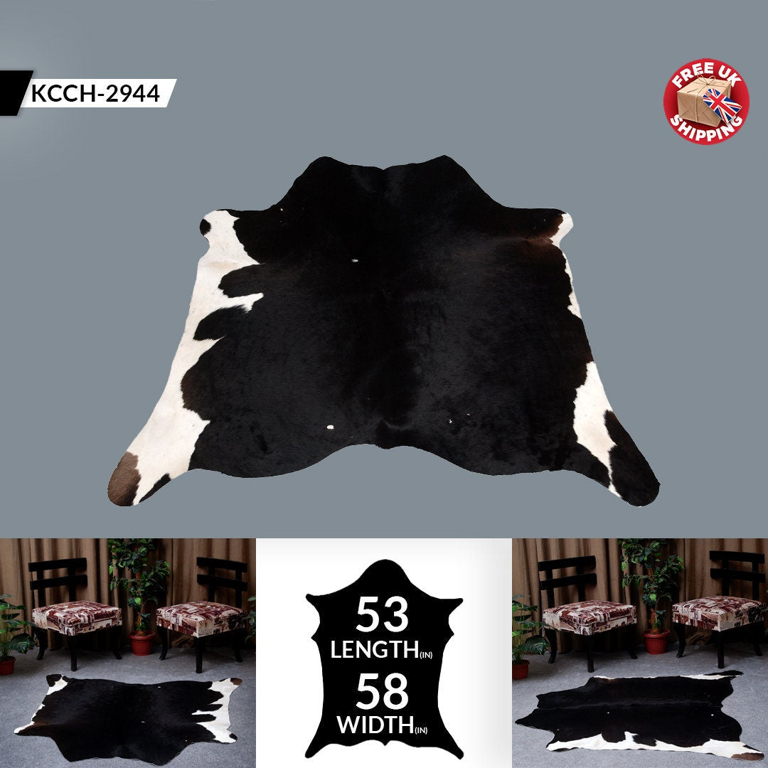 Luxurious Black & White Cowhide Rug for Elegant Home Décor - Natural Beauty, Hypoallergenic - Non-slippery - Large Size - Free UK Shipping