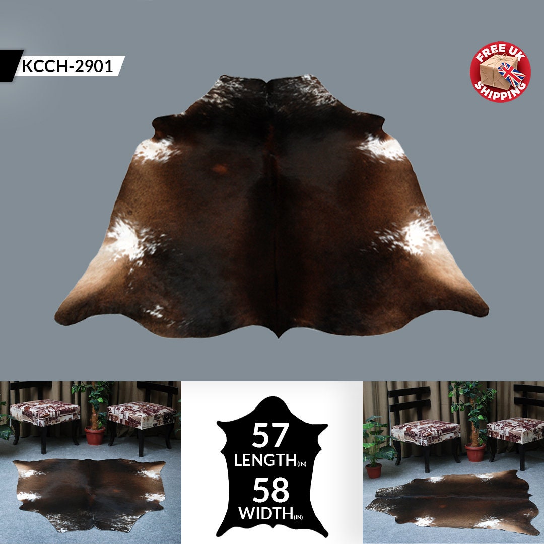 Luxurious Dark Brown and White Cowhide Rug for Sophisticated Lounge Decor - Celestial Leather Limited