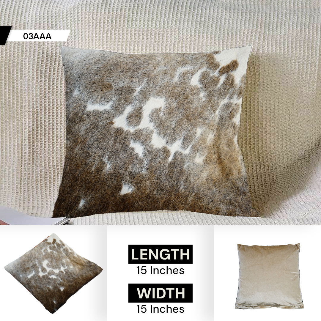 Luxurious Handmade Cowhide Cushion Cover - Rustic Elegance with Velvet Back - Natural Animal Patterns - Reversible Hair On Case - Celestial Leather Limited