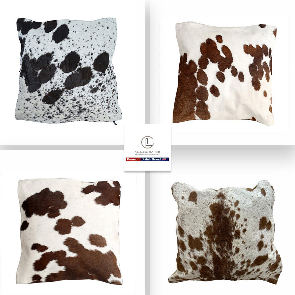 Luxurious Handmade Cowhide Throw Pillow Cover with Velvet Back - Rustic Decorative Cushion Case for Home Décor - Celestial Leather Limited