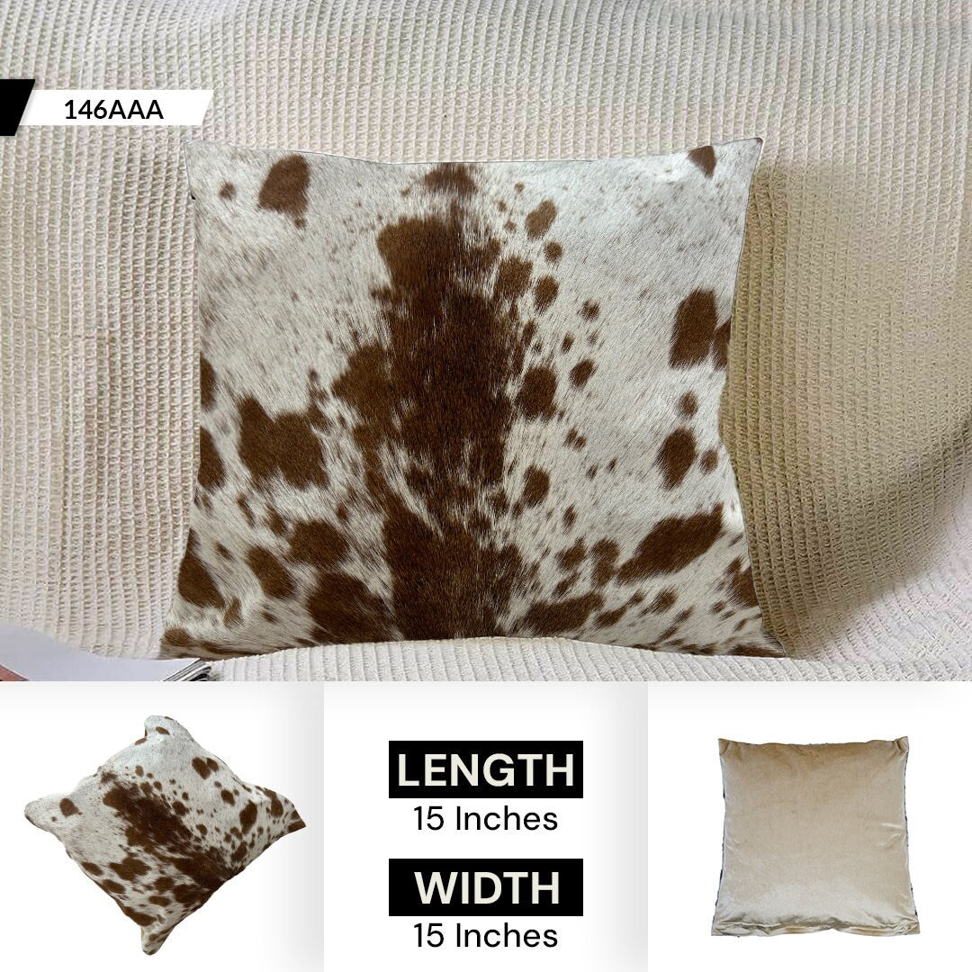 Luxurious Handmade Cowhide Throw Pillow Cover with Velvet Back - Rustic Decorative Cushion Case for Home Décor - Celestial Leather Limited