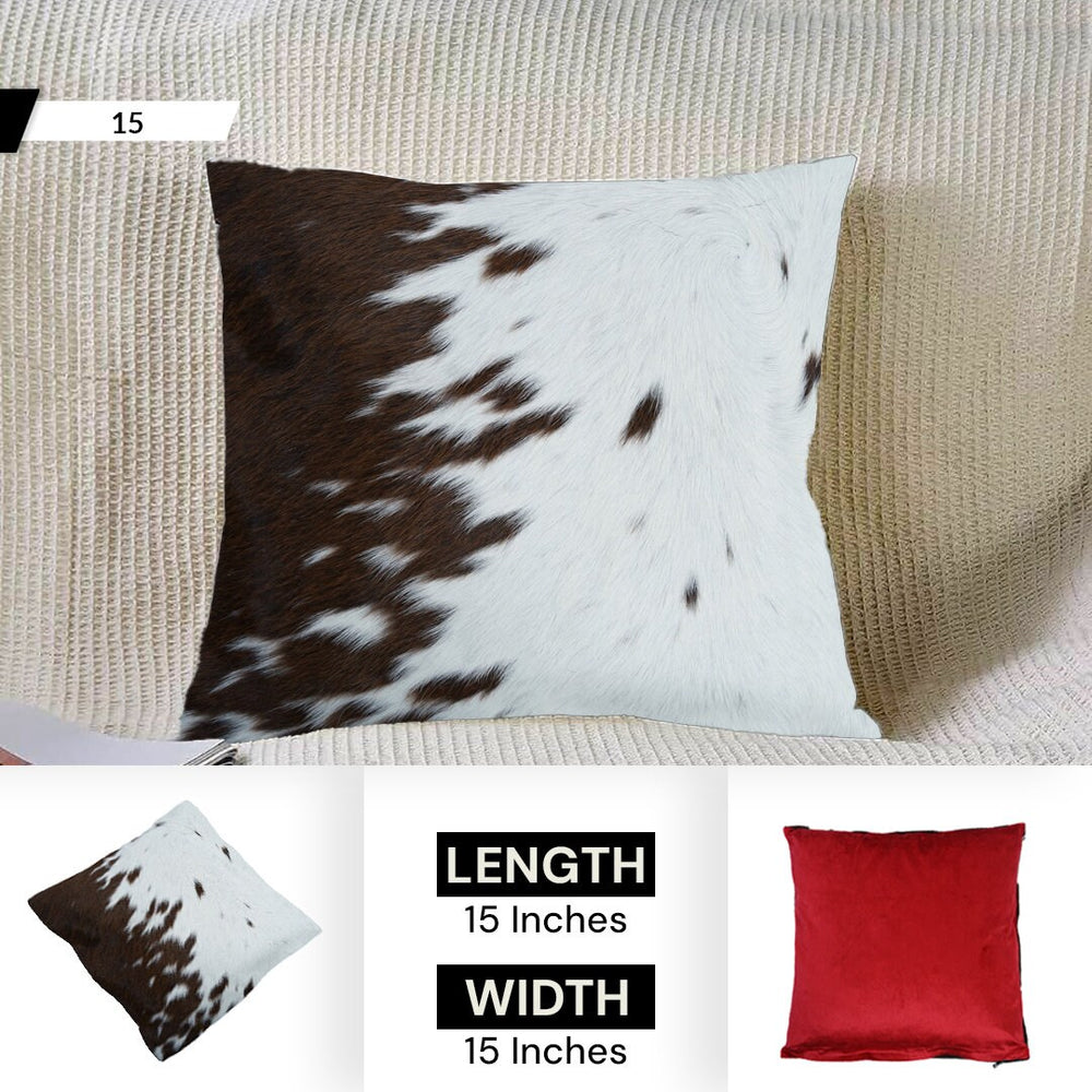 Luxury Handmade Cowhide Cushion Cover with Velvet Back - Animal Print Throw Pillow Case, Brown, Black, White Pattern - Celestial Leather Limited
