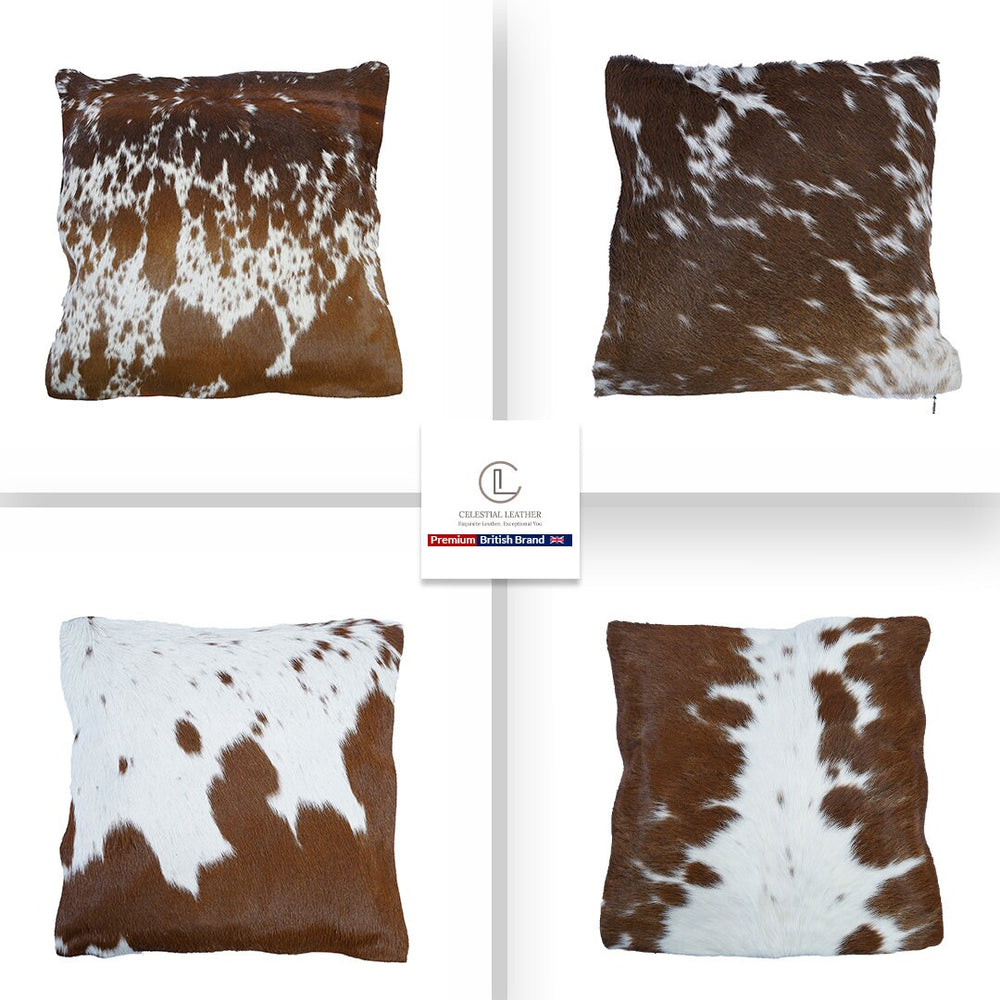Luxurious Handmade Cowhide Throw Pillow Cover with Velvet Back - Natural Animal Patterns - Rustic Elegance for Home Decor - Celestial Leather Limited