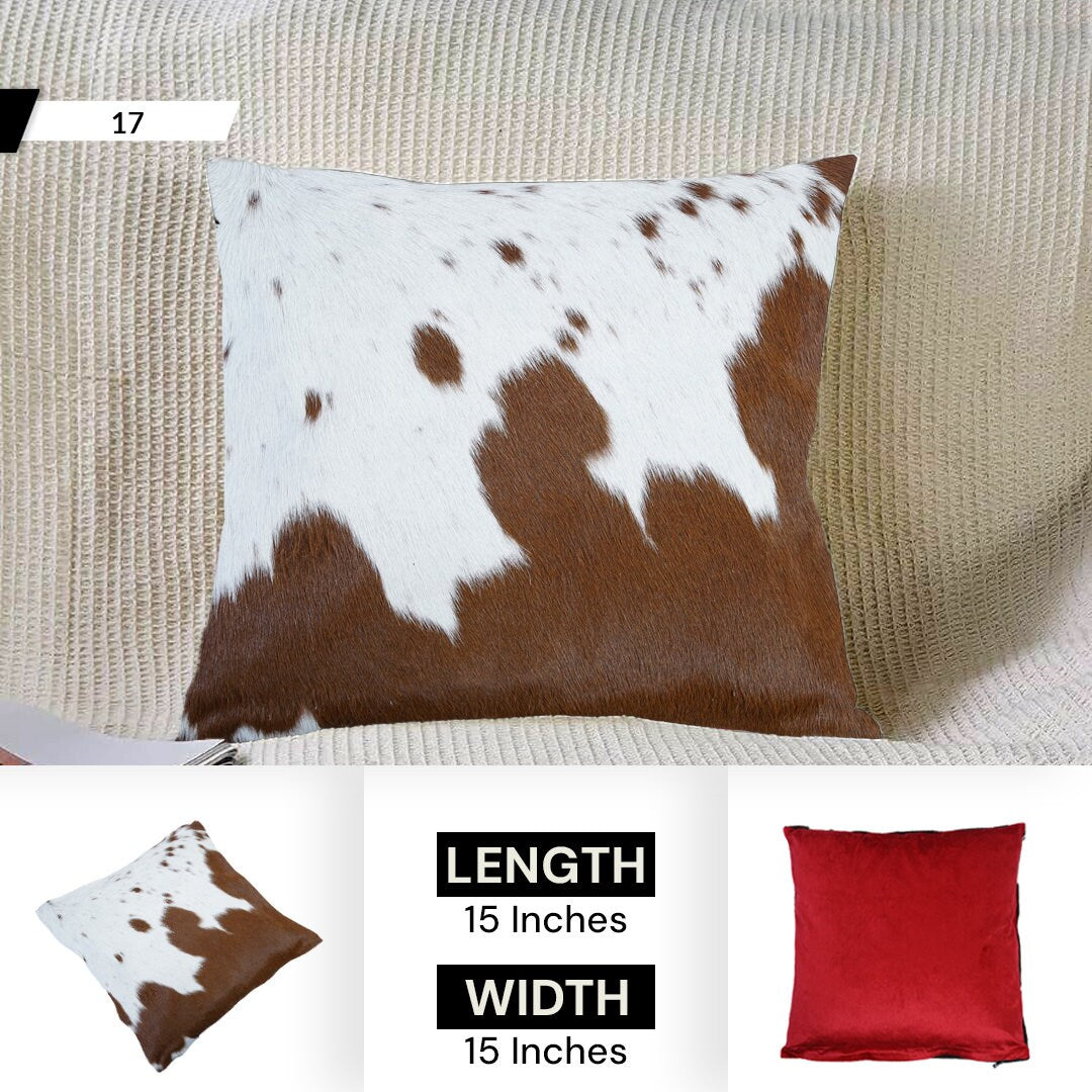 Luxurious Handmade Cowhide Throw Pillow Cover with Velvet Back - Natural Animal Patterns - Rustic Elegance for Home Decor - Celestial Leather Limited