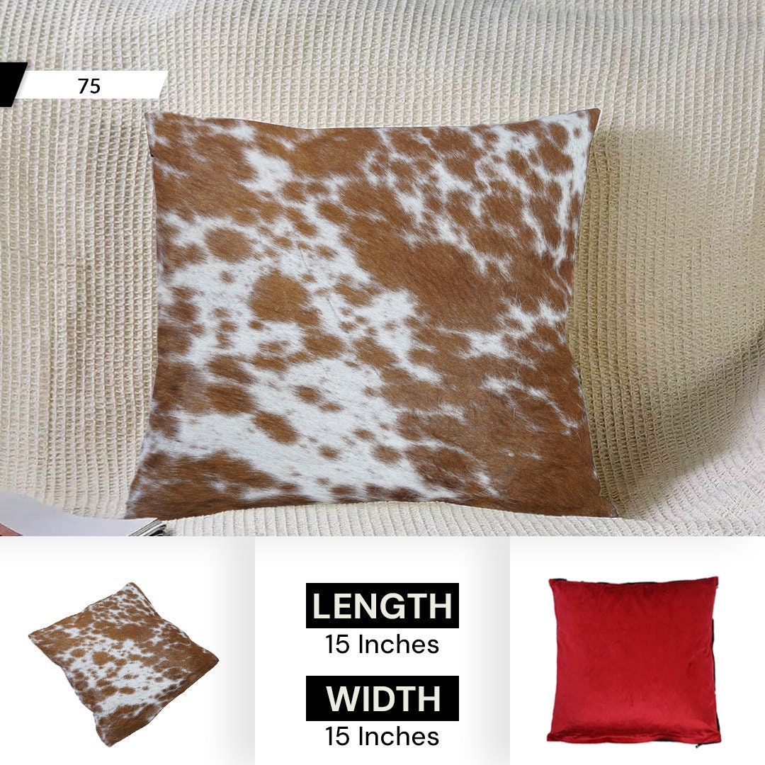 Rustic Elegance Cowhide Cushion Cover with Velvet Back - Handmade Luxury Accent Pillow Case in Brown, Black, and White - Celestial Leather Limited