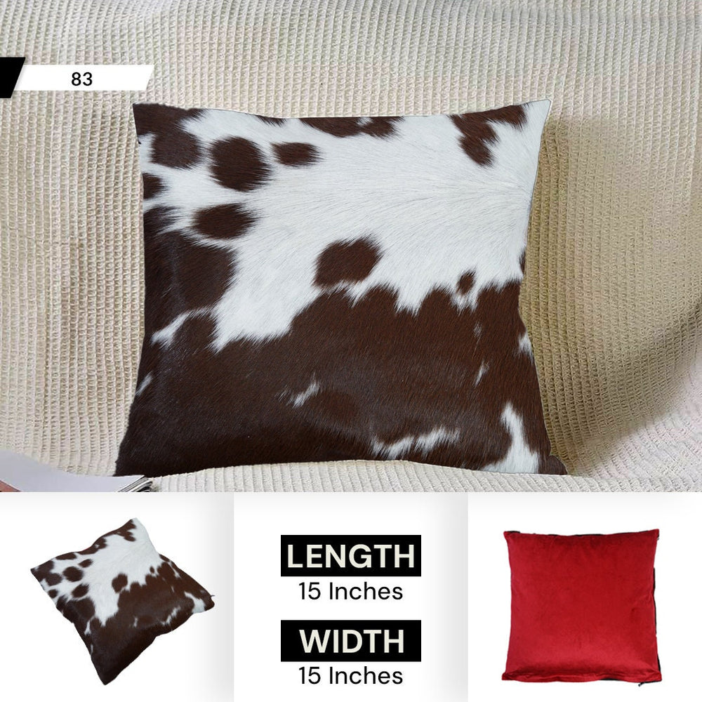 Luxurious Handmade Cowhide Cushion Cover - Rustic Elegance with Velvet Back, Reversible Hair On Design - Brown, Black, and White Patterns - Celestial Leather Limited
