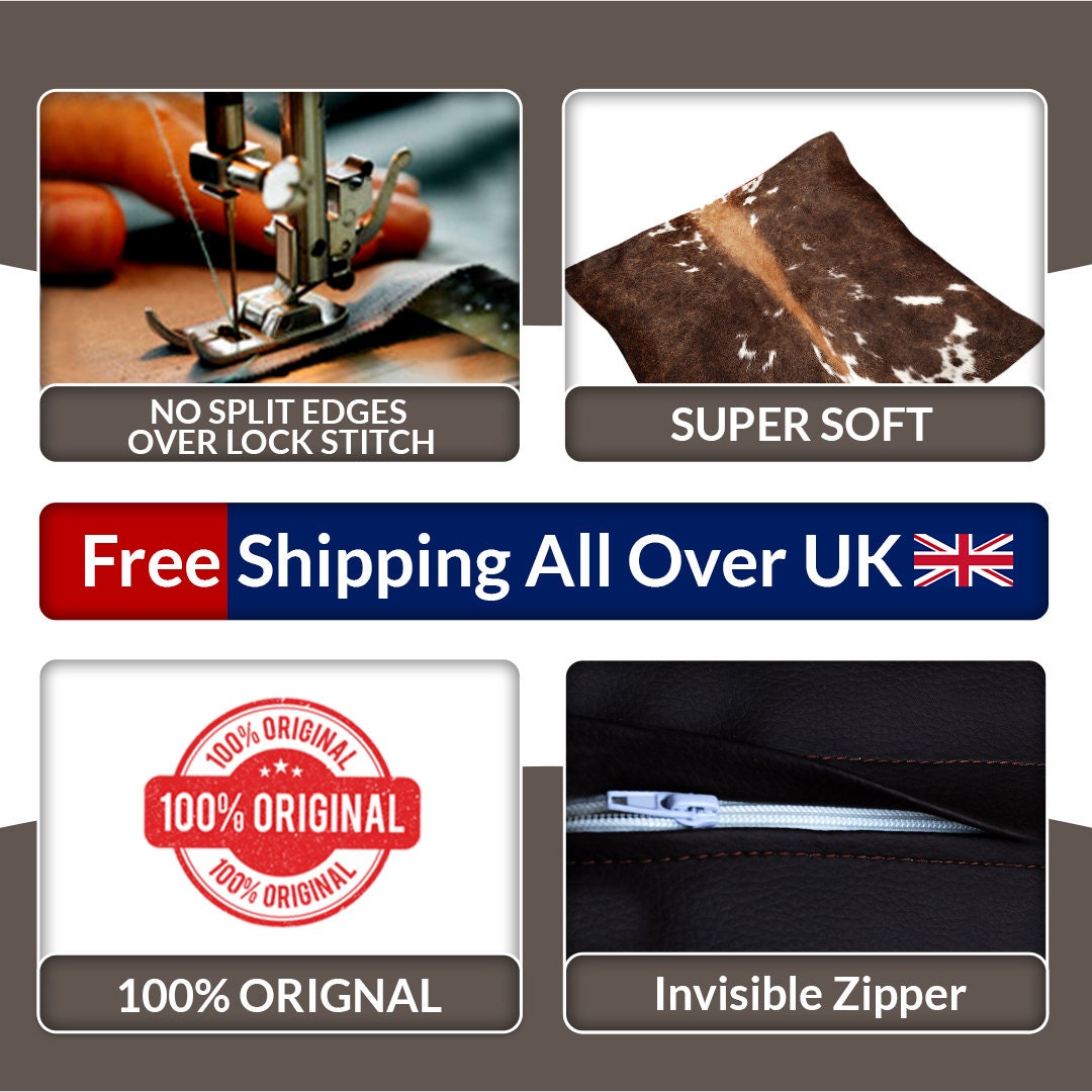 Luxurious Handmade Cowhide Cushion Cover with Velvet Back - Brown, Black, and White Pattern - Rustic Elegance for Home Decor - Celestial Leather Limited