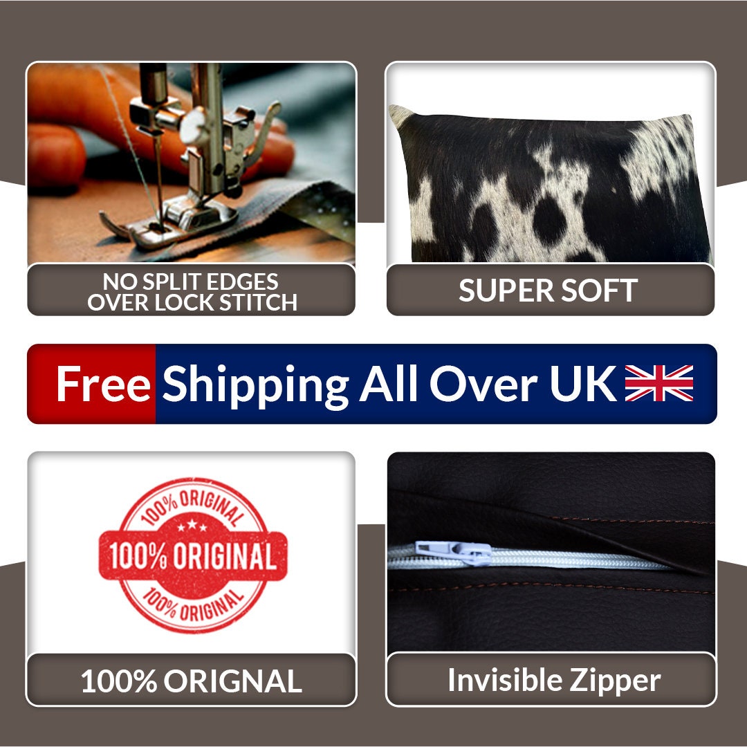 Rustic Elegance Luxury Cowhide Cushion Cover Natural Animal Print Throw Case Handmade Velvet Back Invisible Zipper Unique Gift Soft Faux - Celestial Leather Limited