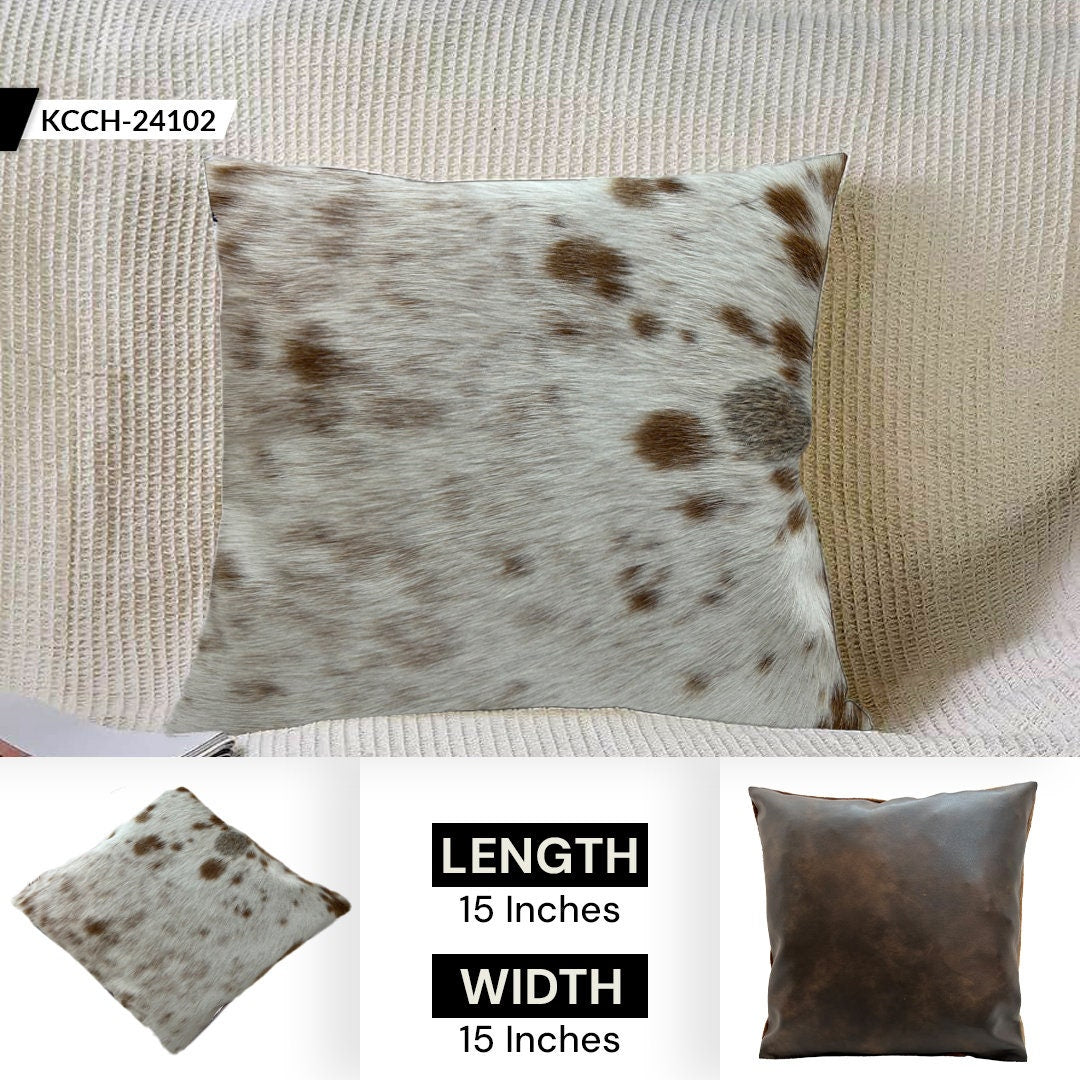 Luxurious Black & White Cowhide Cushion Cover - Hair-on Hide Leather, Rustic Décor, Eco-Friendly, Durable, Versatile - Hidden Zipper
