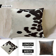 Rustic Brown & White Cowhide Cushion Cover - Stylish, Eco-Friendly - Durable - Hidden Zipper, Suede Reverse - Versatile Home Decor Accent